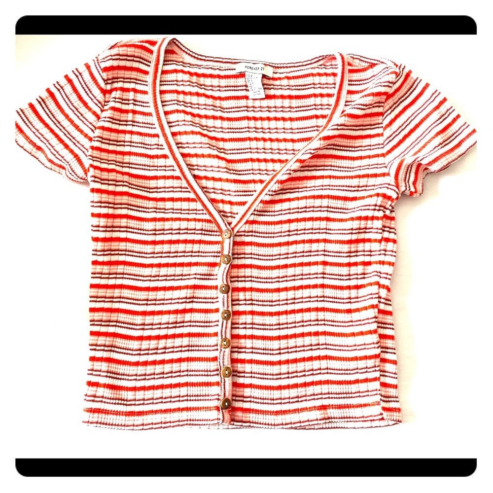 Forever 21 Short Sleeve Ribbed Top Multi-Color